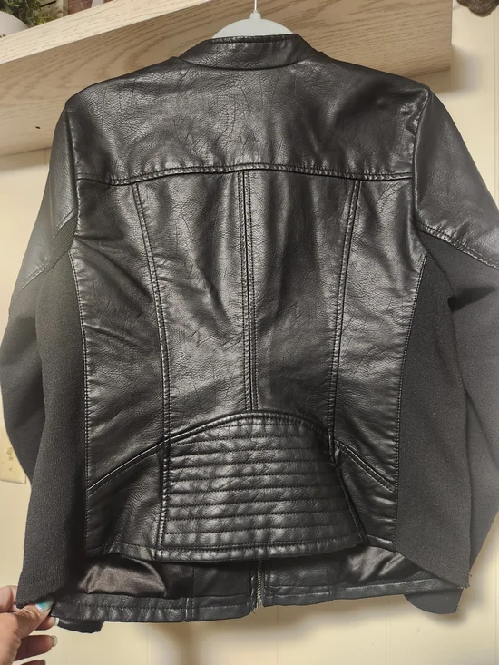 torrid Black Faux Leather Moto Jacket with Quilted Sleeve Panels - Picture 2 of 2